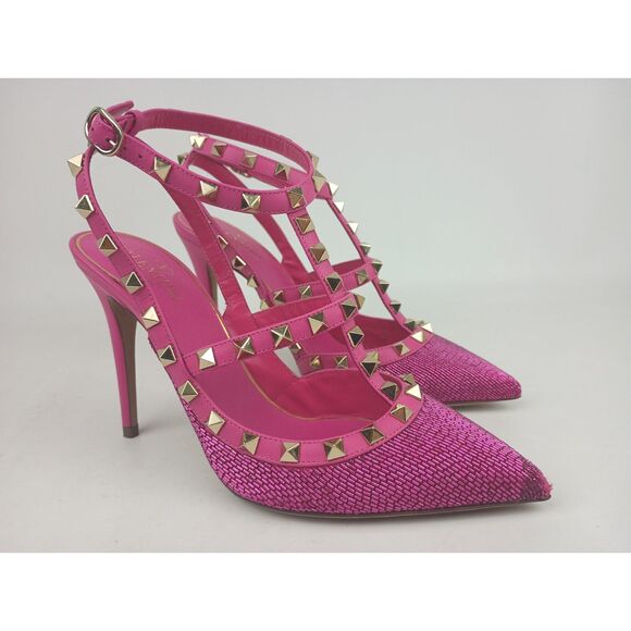 Valentino Garavani Women's Pink Beaded T-Strap Rockstud Pumps